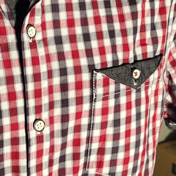 MBX Denim Wear Men's Short Sleeve Button Shirt Red/Blue Size M - Picture 10 of 16